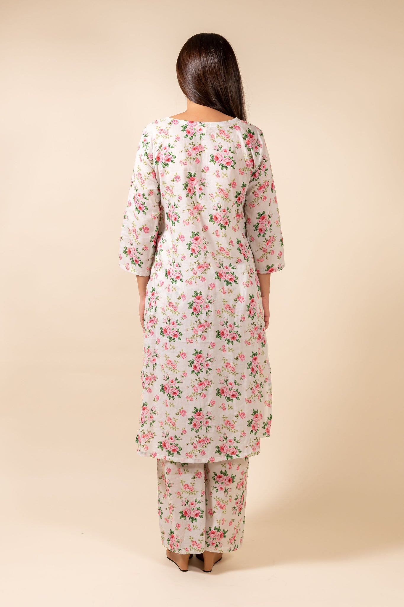 White Floral Kurta With Pant