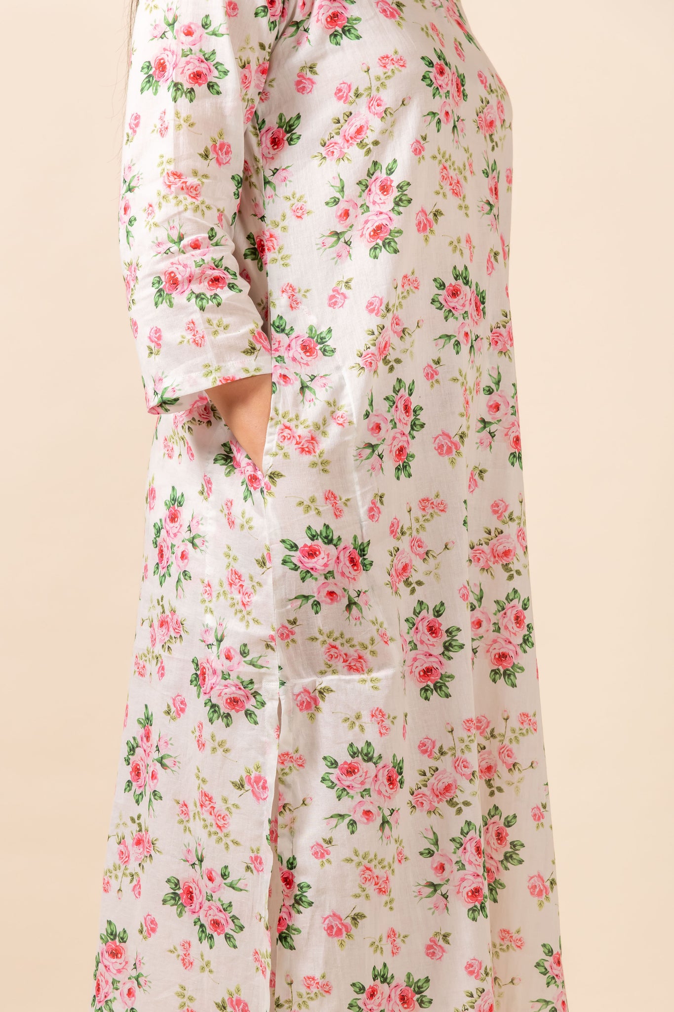 White Floral Kurta With Pant