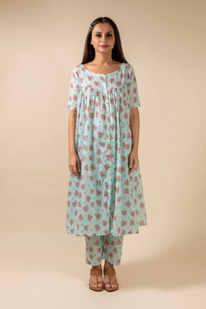 Blue Floral Kurta With Pant