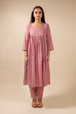 Gingham Red Kurta With Pant