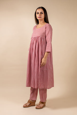 Gingham Red Kurta With Pant