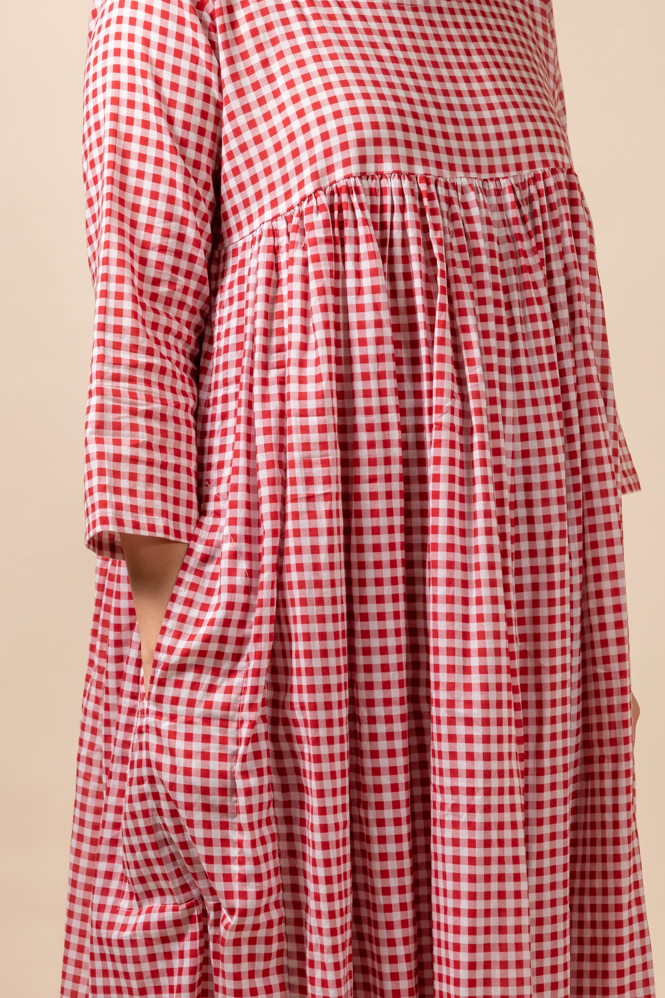 Gingham Red Kurta With Pant