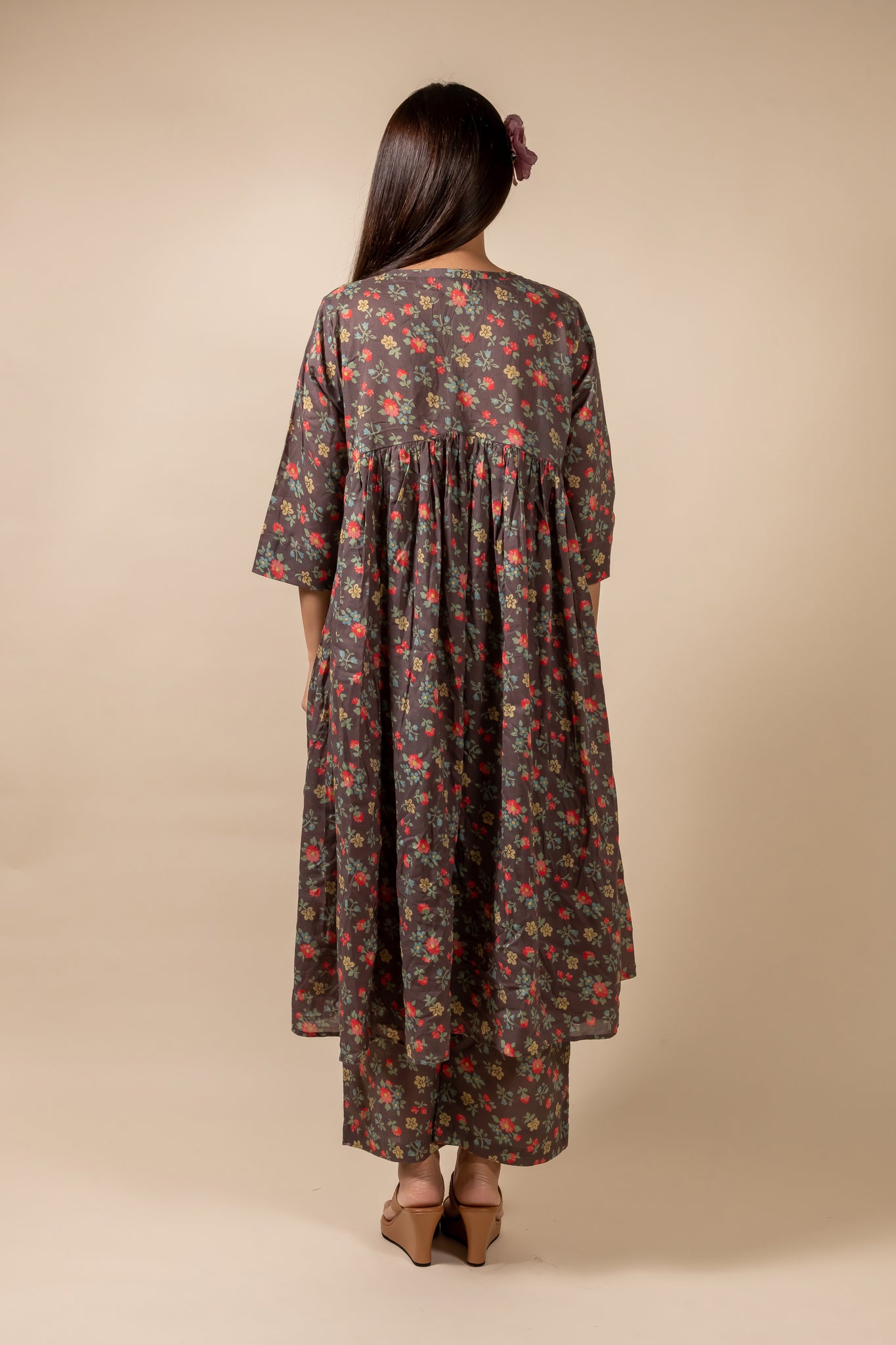 Brown Floral Kurta With Pant